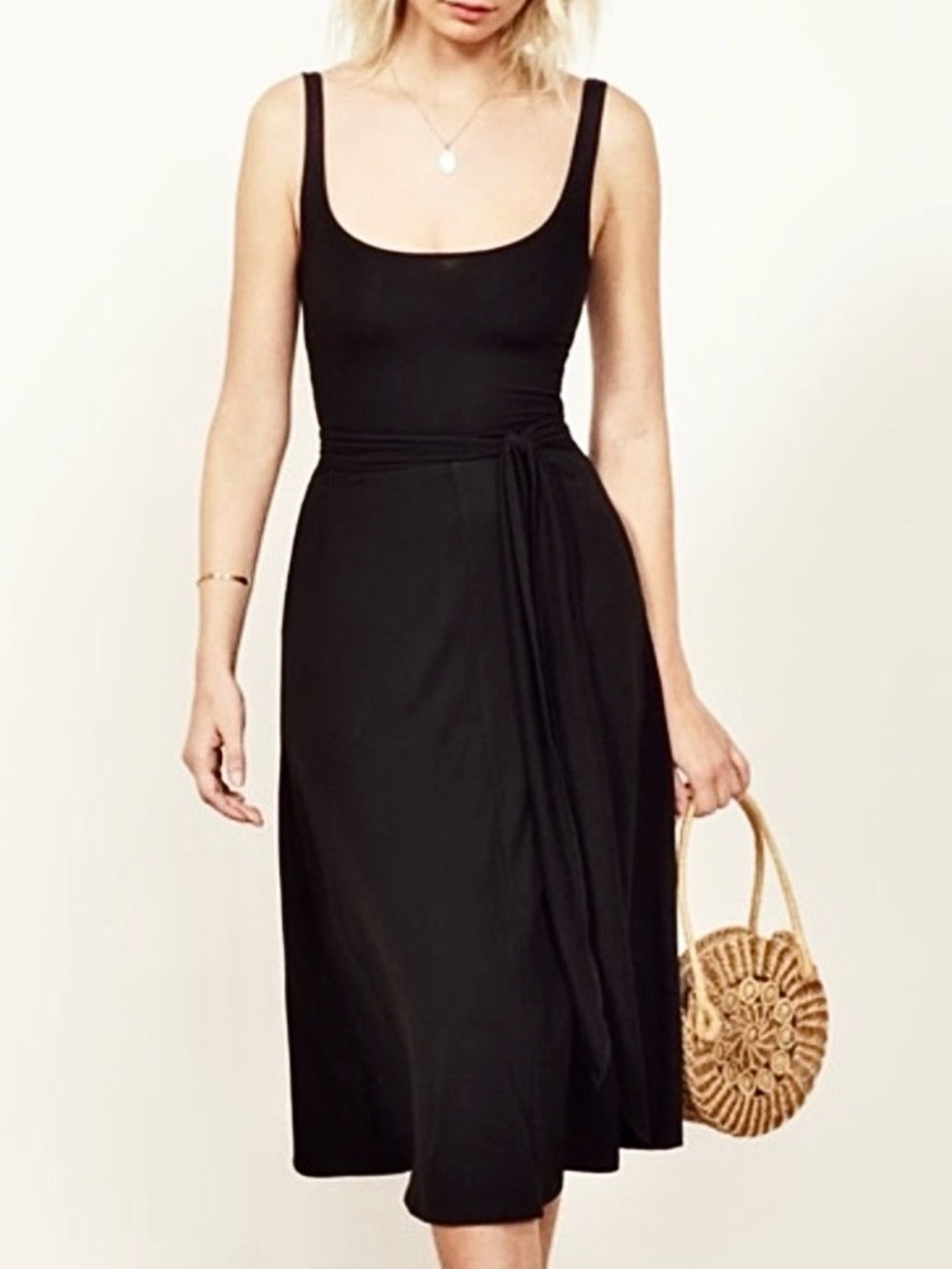 Reformation Black Sleeveless Wrap Midi Dress Size M - Picture 2 of 9